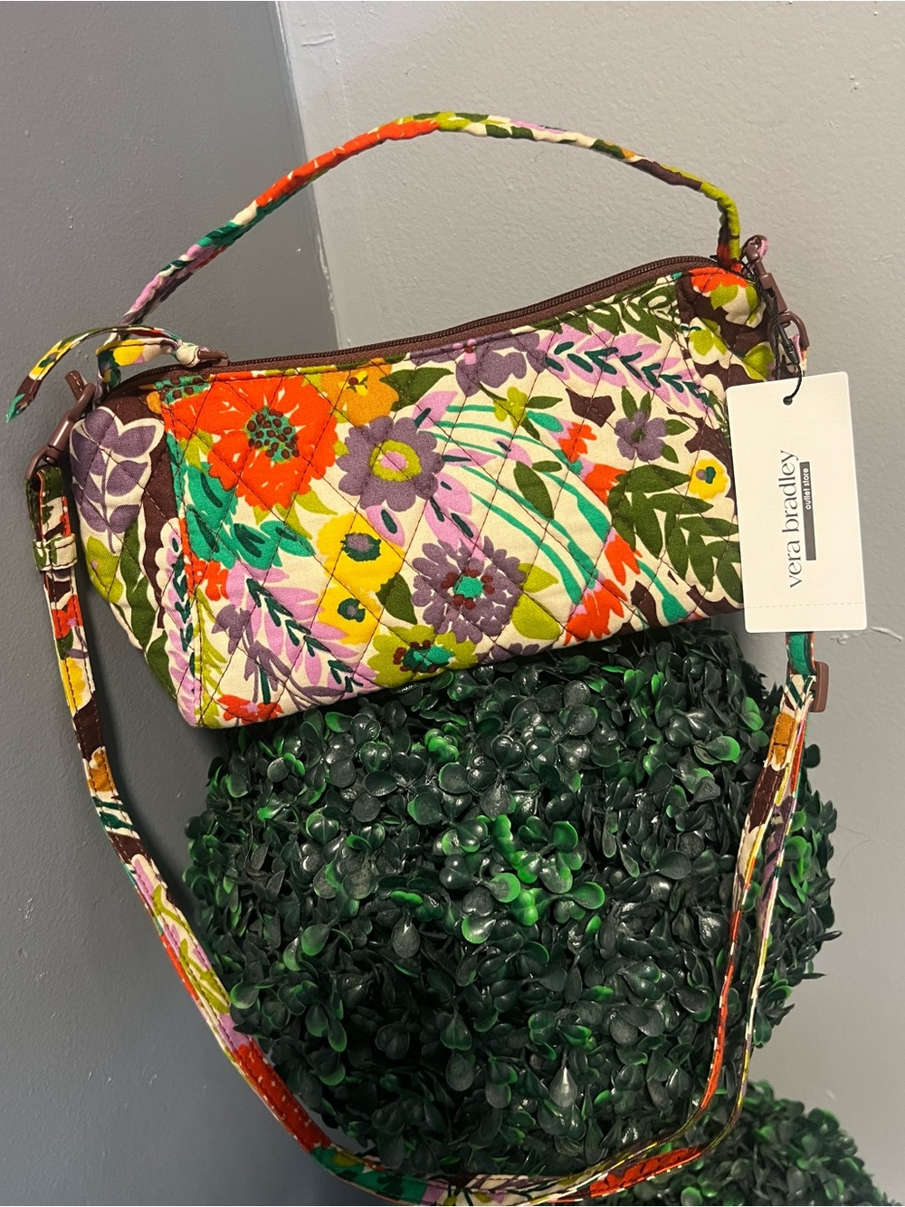 Vera Bradley Colorful Floral Quilted Crossbody in Orange, Purple, Green